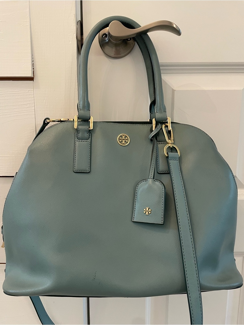Tory Burch Robinson Dome Satchel Crossbody Blue With Dust Bag - Picture 3 of 7